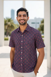 Indigo Handblock Print Pre-Washed Pure Cotton Crop Shirt 10074623