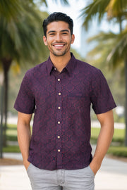 Indigo Handblock Print Pre-Washed Pure Cotton Crop Shirt 10074629