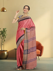 Red Hand Block Print Kota Cotton Saree 10074168