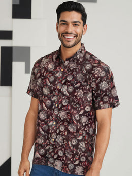 Black Half Sleeve Jahota Printed Cotton Mens Shirt  10074312