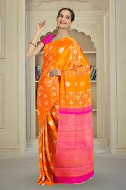 Pumpkin Orange Pure Zari Kanjivaram Rajkot Patola Silk Saree 10062479