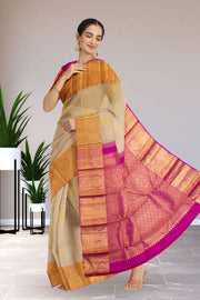 Cream Pure Zari Jacquard Kanjivaram Silk Saree 10063080