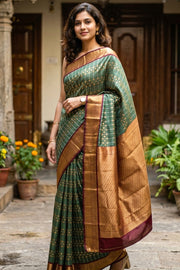 Green Kanjivaram Vegan Silk Saree 10076034