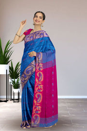 Blue Bengal Handwoven Cotton Saree 10075326