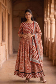 Red Hand Block Printed Chaniya Choli With Kota Doria Dupatta 10066333