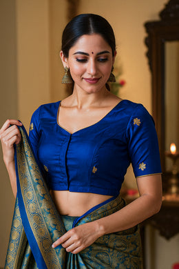 Blue Banarasi Katan Silk Blouse 10076213