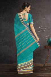 Green Handloom Chettinad Cotton Saree With Temple Border 10075902