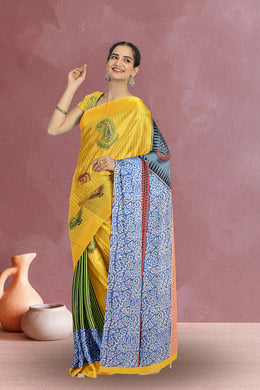 Yellow Printed Semi Tussar Silk Saree 10074901