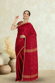 Red Maheshwari Silk Cotton Saree 10075258