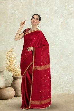 Red Maheshwari Silk Cotton Saree 10075258
