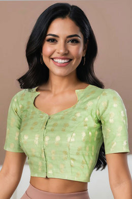 Green Banarasi Chiniya Silk Blouse 10075008
