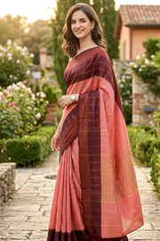 Pink Kanjivaram Vegan Silk Saree With Stripes Design 10076346