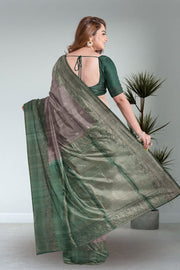 Greyish Brown Handloom Kanjivaram Soft Silk Saree 10075684