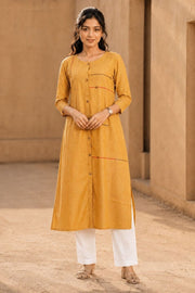 Mustard Yellow Embroidered Cotton Dress 10077654