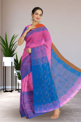 Pink Bengal Handwoven Jamdani Style Cotton Saree 10075344