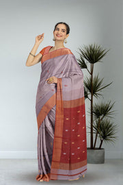 Grey Maheshwari Silk Cotton Saree 10075229