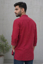 Maroon Full Sleeve Slub Cotton Solid Style Men's Kurta 10074255
