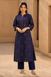 Blue Hand Embroidered Cotton Kurta 10077668