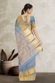 Greyish Blue Pure Zari Bridal Kanjivaram Silk Saree 10063062