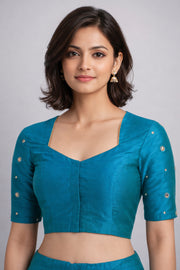 Blue Aari Embroidered Tussar Silk Blouse 10068934