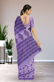 Purple Sanganeri Printed Silk Cotton Saree  10075717