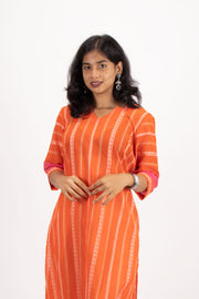 Orange Handcrafted Dhaniakhali Cotton Kurta 10073990