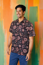 Black Half Sleeve Jahota Printed Cotton Mens Shirt 10074311