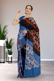 Blue Bandhani Mulmul Cotton Saree 10075493