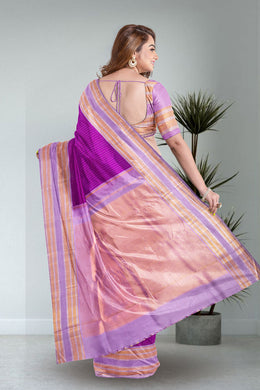 Dark Magenta Korvai Kanjivaram Silk Saree 10075521