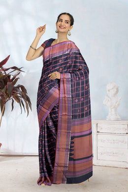 Navy Blue Threadwork Handloom Kanjivaram Silk Saree 10067869