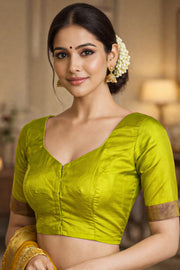 Olive Lime Green Kanjivaram Soft Silk Blouse 10076622