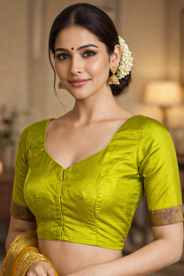 Olive Lime Green Kanjivaram Soft Silk Blouse 10076622