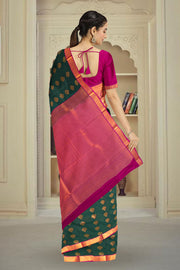 Green Kanjivaram Vegan Silk Saree 10076037