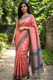 Pink Kanjivaram Vegan Silk Saree With Checks Design 10076306