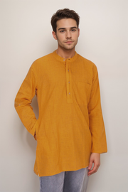 Yellow Full Sleeve Slub Cotton Solid Style Men's Kurta 10074415
