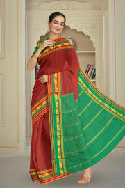 Kanjivaram Vegan Viscose Silk Saree Auburn Red Color and Traditional Design 10075547