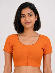 Orange Handcrafted Slub Cotton Solid Style Blouse 10073187