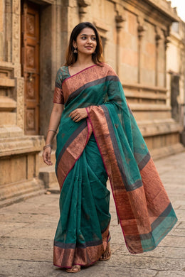 Maroon Hand Block Printed Chanderi Saree 10030028