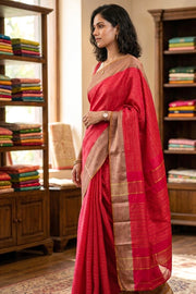 Pink Kanjivaram Vegan Silk Saree With Stripes Design 10076342