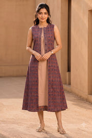 Peach Embroidered  Cotton Dress with Jacket 10077633
