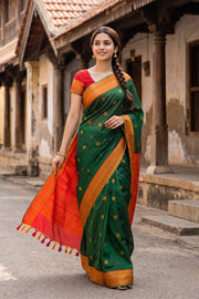 Emerald Green Handloom Kanchi Silk Cotton Saree 10077997