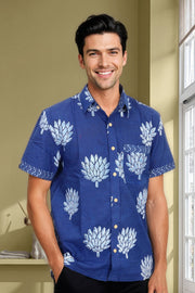 Indigo Handblock Print Pre-Washed Pure Cotton Shirt 10074410
