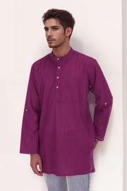 Purple Full Sleeve Slub Cotton Solid Style Men's Kurta 10074256