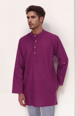 Purple Full Sleeve Slub Cotton Solid Style Men's Kurta 10074256