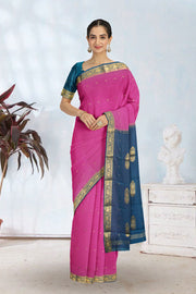Cotton Candy Pink Mysore Crepe Silk Saree 10064637