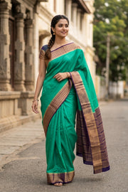 Peacock Green Mysore Semi Crepe Silk Saree 10077804