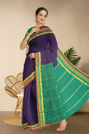 Kanjivaram Vegan Viscose Silk Saree Metallic Purple Color and Traditional Design 10075539
