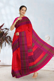 Orange Threadwork Handloom Kanjivaram Silk Saree 10067865