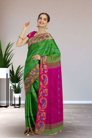 Green Bengal Handwoven Cotton Saree 10075327