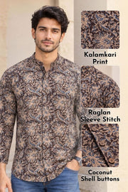 Brown Full Sleeve Kalamkari Print Raglan Men's Shirt 10077847